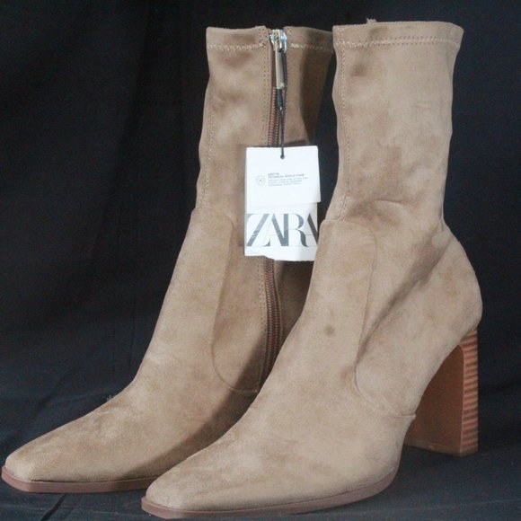 NEW ZARA STRETCH FABRIC BLOCK HEELS ANKLE BOOTS - Picture 1 of 5